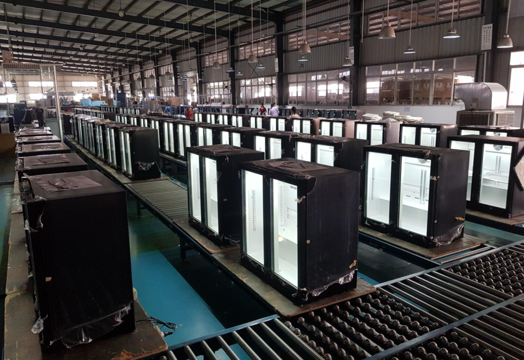 Husky Factory with light-up fridges on the assembly line